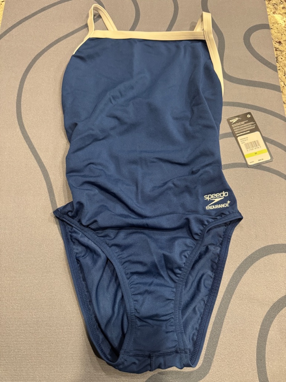 Speedo Navy Blue One-Piece Swimsuit with Cream Trim